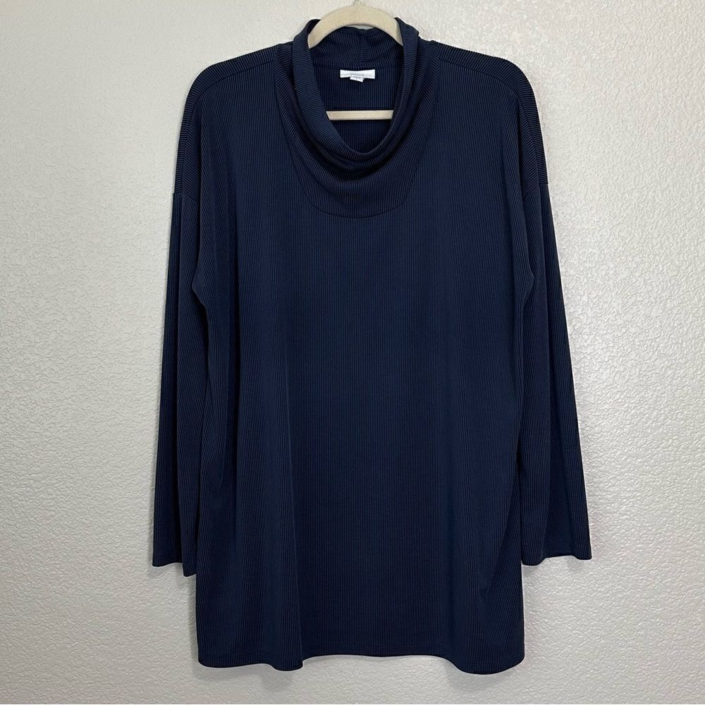 J. Jill Purejill Tencel Blend Navy Blue Cowl Neck Textured Tunic Top, Sz Large